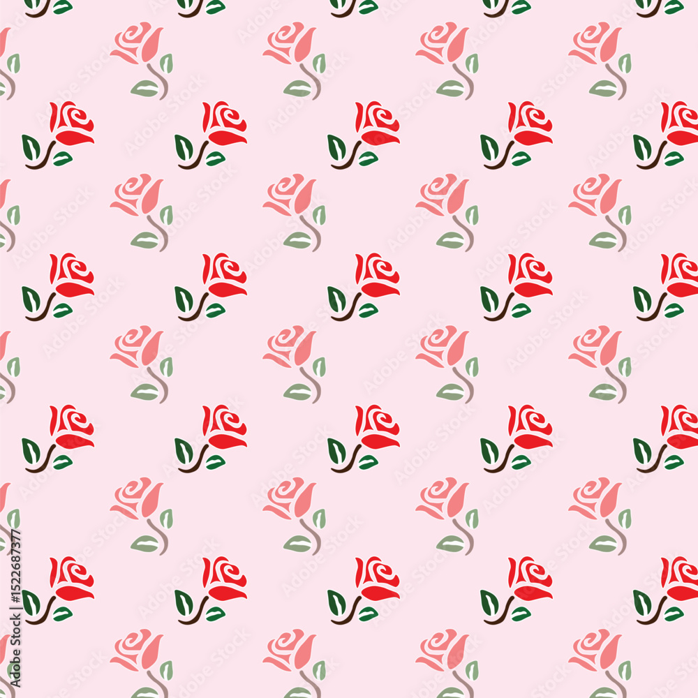Fototapete seamless pattern with red roses and day dear text on light background