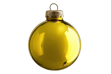 Shiny gold christmas ornament ball with metallic cap on white background, cut out