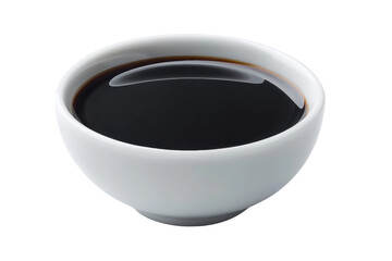 Ceramic bowl with rich soy sauce isolated on white background, cut out