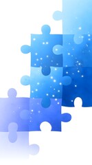 Blue puzzle pieces with a sparkling, gradient effect, aligned vertically on a white background.