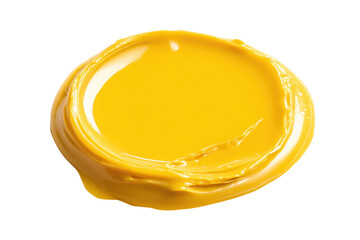 Bright yellow paint splash with smooth texture on black background, cut out