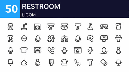 Illustration of various restroom related icons including sink toilet mirror and other bathroom fixtures created with generated ai