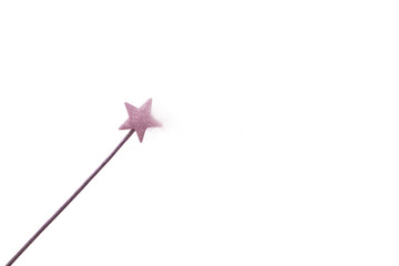 Pink star wand with glittering trail on black background, cut out