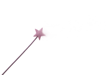 Pink star wand with glittering trail on black background, cut out