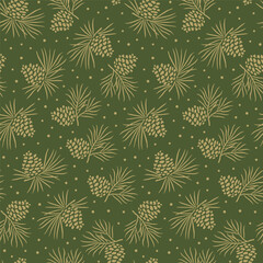 Seamless Christmas Pine Cone On Green Background