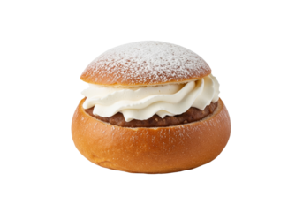 PNG cut out isolated background. Semla Bun with Almond Paste and Cream. 
