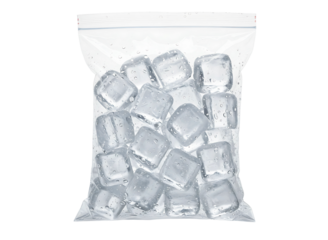 Resealable bag of ice cubes isolated on transparent background
