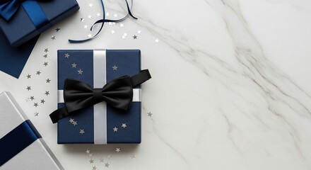 Masculine Gift Box Flat Lay with Accessories & Dark Backgrounds Modern Black Gift Flatlays for Men Dark Luxury Flatlay with Gift Boxes