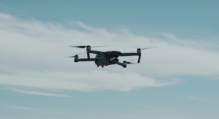 Drone in Flight Against a Cloudy Sky