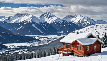Fototapeta premium Le chalet de montagne enneigé