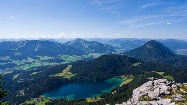 Wilder Kaiser Timelapse: Hintersteiner See, mountains, clouds. Scenic Austria Alps, nature panorama.