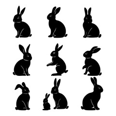 Silhouette rabbit collection, vector illustration on a white background
