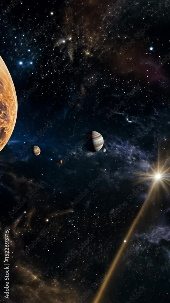 Poster A planet with a star and two other planets in the background. The star is the brightest object in the image