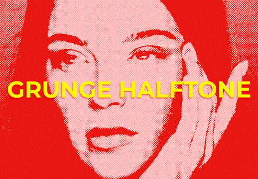 Red Grunge Halftone Image Effect Mockup