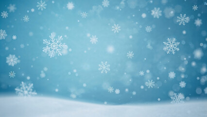 Falling Snowflakes on Blue Winter Background