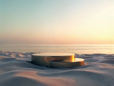 Minimal Mirrored Podium with Soft Horizon and Warm Light