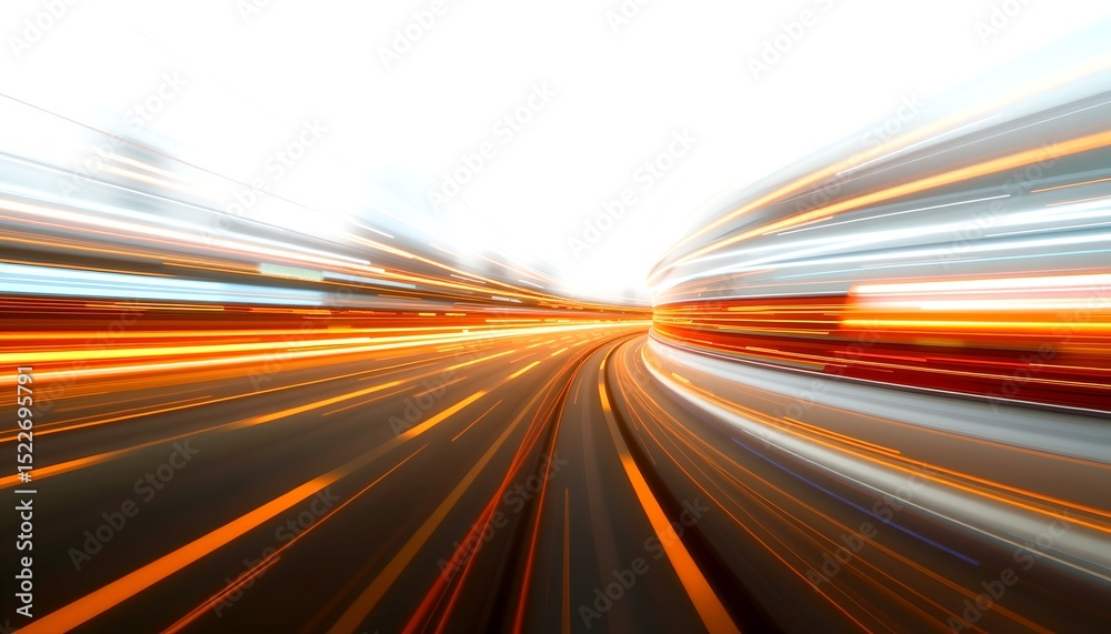 Poster An abstract visual of speed and motion along a highway at high speed. The scene is a study in movement, with blurred streaks of light created by fast-moving vehicles.