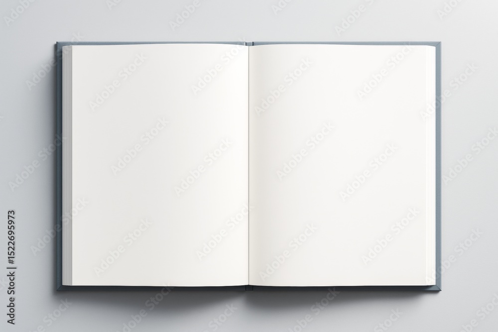 Poster open blank book with white pages on light background, clean layout for copyspace, mockup or design t
