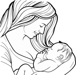 Mother breastfeeding baby icon vector illustration on transparent background.