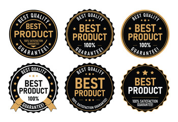 Best Quality, Best Product 100% Guaranteed Seal, Trust Badge logo icon vector illustration set collection