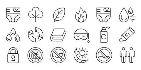 Simple minimalistic black and white icons related to general health and nature