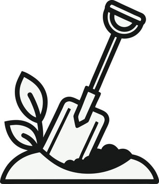 recommend clip art: Shovel in Soil Icon
                    Line art icon of a gardening shovel digging into soil 
                    
                    