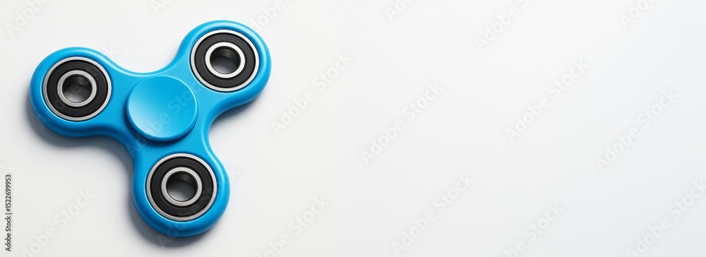 Poster Blue fidget spinner on white background with copy space for mockup or design template concept in a creative and clean light setting.
