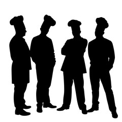 Silhouette of Team in Chef Hats, Black and White Group Humor