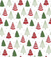 Seamless Christmas Trees On White Background For Gift Wrap, Paper And Fabric Print