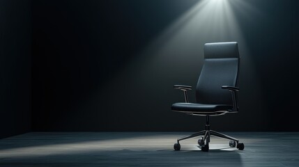 Modern Dark Office Space with Single Illuminated Chair on Stylish Floor