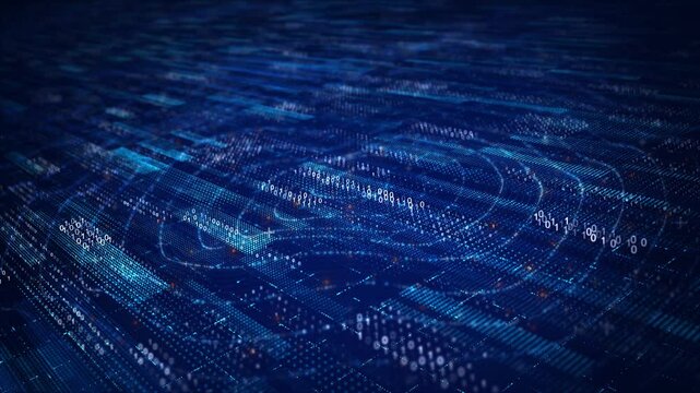 Digital Binary Landscape Data Flow Network big data processing. Abstract High-Tech visualization binary code, technology network. artificial intelligence, futuristic computing applications. Ai 3D 4K