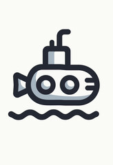 Obraz premium Vector icon of a submarine exploring the deep sea with bold black outline and flat color fill, designed in a modern minimal style on a white background for high visual contrast 