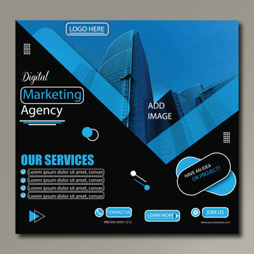 digital marketing agency grow you business with us social media post vector design template