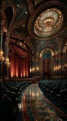 Obraz premium Elegant theater interior features ornate architecture and dramatic lighting for a captivating performance setting
