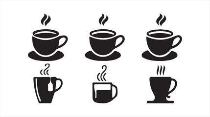 Black Coffee Cup Icons Set – Hot Beverage Silhouettes Collection. Victor illustration eps 10