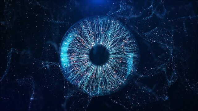 Cyber eye Cyber technology computer sci-fi technology background. Innovation Tech System HUD Technology Concept, Deep Learning Mind Science Research. Virtual Reality, Surveillance System, Human Cyborg - Powered by Adobe