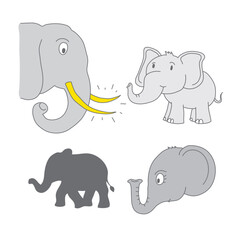 Cute Cartoon Elephants Collection – Hand Drawn Style Elephant Characters for Kids, Safari Wildlife, Zoo Animal Design, and Educational Use