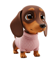 Cachorro Salsicha Fofo Com Roupa Rosa em 3D