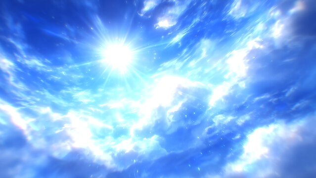 アニメ風の美しい空 - 奇跡の光と雲が広がるファンタジー背景