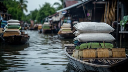 Obraz premium Floating Market in Thailand Showcasing Artisans Selling Unique Handcrafted Products