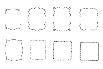 Doodle frame border set with abstract square and rectangle shapes, hand drawn vector decoration, scribble shape, simple template