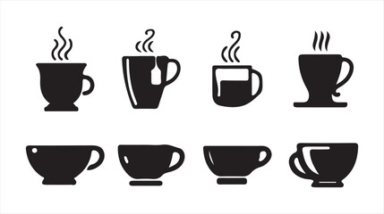 Black Coffee Cup Icons Set – Hot Beverage Silhouettes Collection. Victor illustration eps 10