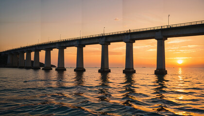 Obraz premium Le coucher du soleil sur le pont