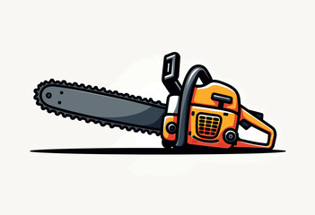 Flat vector illustration of a chainsaw in modern minimal style, featuring solid colors, thick black contour, and high contrast layout on white, ideal for equipment manuals or UI graphics
