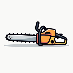 Naklejka premium Vector icon of a chainsaw with bold black outline and flat color fill, designed without gradients on a white background, perfect for tool catalogs, industrial apps, or safety signage 