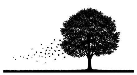 Fototapeta premium Silhouette of a Tree with Falling Leaves