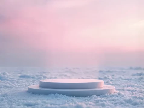 Elegant Glass Platform with Soft Shadows in Snowy Scene