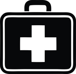 Simple black and white first aid kit icon graphic image