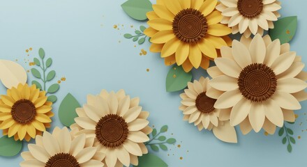 Nature's vibrant sunflowers bloom with bright yellow petals, revealing a brown center. These flowers of spring and summer blossom, showcasing nature's beauty.