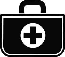 A simple black and white illustration of a first aid kit